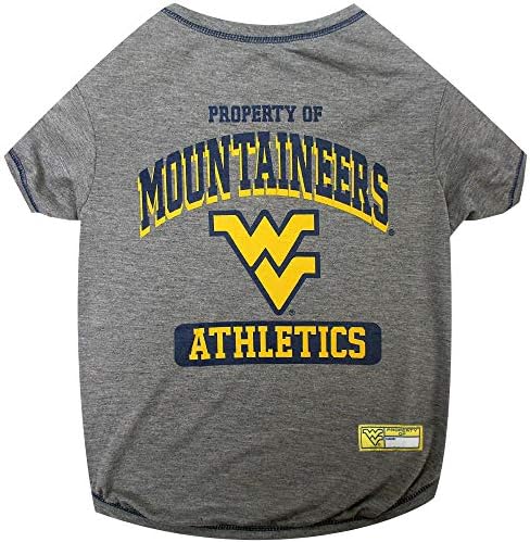 Pets First Collegiate WEST VIRGINIA MOUNTAINEERS Dog T-Shirt, Large. - Licensed Shirt for Pets Team Colored with Team Logos.- Premium Stretchable Materials for the Comfrot of your Dog & Cat.