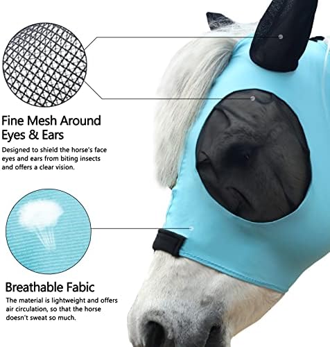 Stretchy Horse Fly Mask with Ears, Large Eye Space Paleblue Pony