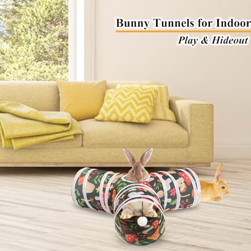 HERCOCCI Rabbit Toys, Bunny Tunnel & Tube, Collapsible 3 Way Rabbit Hideout Tunnel with Chew Toy for Bunny Guinea Pig Ferret Kitten