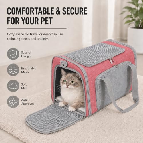 Pet Carrier for Cats and Small Dogs Up to 15 lb, Pink, Medium