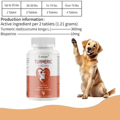 Turmeric for Dogs Anti Inflammatory Pain Relief -Dog Pain Relief-120 Chewable Tablets Hip & Joint Support with Curcumin and BioPerine, Antioxidant, Cardiovascular Health,Mobility Support