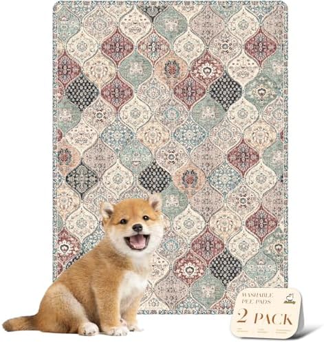 nunubaby Washable Pee Pads for Dogs, Stylish, Non-Slip and Leak-Proof Pee Pads. Reusable Potty Pads for Dogs for Crates and Floors.(Dark Red/Multi,18" x24" )