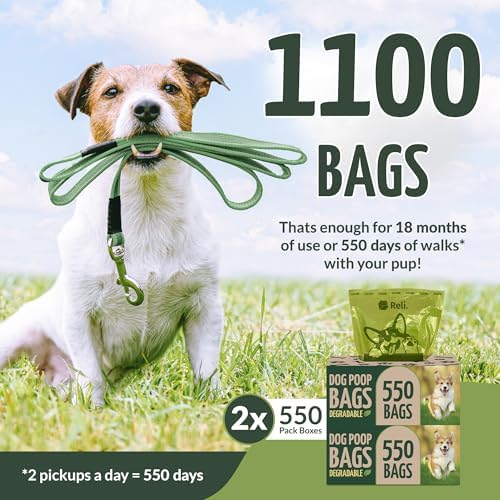 Reli. Biodegradable Dog Poop Bags (1100 Pack, 2 Large Rolls) Unscented