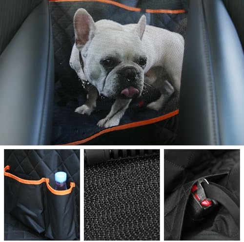 Amazon Basics Dog Car Seat Cover for Back Seat, Scratch-Resistant Nonslip Hammock with Side Flaps and Seatbelt Openings for Cars, SUVs, and Trucks, Black