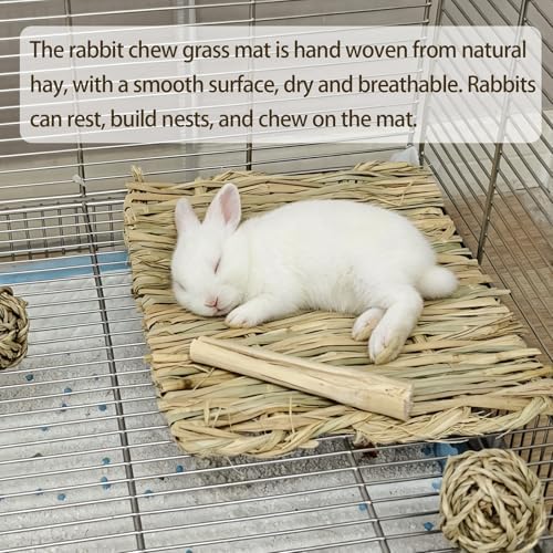 kathson 5PCS Rabbits Grass Mat Natural Woven Bunny Bedding Mats Chew Toy