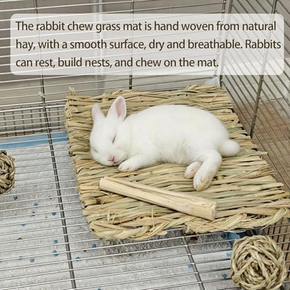 kathson 5PCS Rabbits Grass Mat Natural Woven Bunny Bedding Mats Chew Toy
