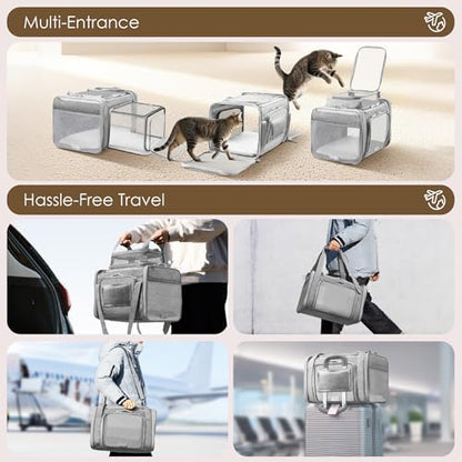 Top and 2 Sides Expandable Pet Carrier 17x11x9.5 TSA Airline Approved