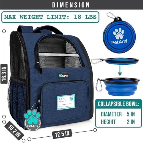 PetAmi Dog Backpack Carrier Airline Approved Cat Pet Puppy Bag, Navy