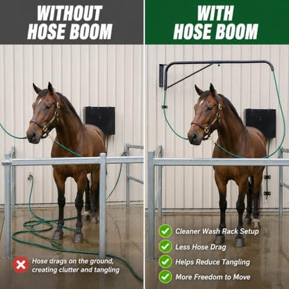 Swinging arm Horse Wash Attachment - Wall-mounted Spray Boom Preventing Tangling and Trampling While Washing Your Horse. Hose Not Included, Fits Standard Garden Hose