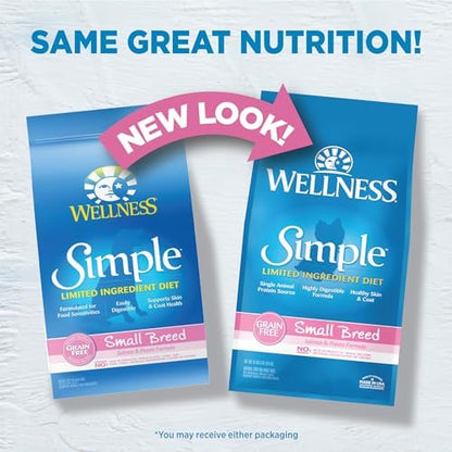 Wellness Simple Limited Ingredient Small Breed Adult Dry Dog Food, Grain Free Kibble, Sensitive Stomach, Skin & Coat Support, Natural, Chicken Free, Salmon and Potato Recipe, 10.5 lb Bag