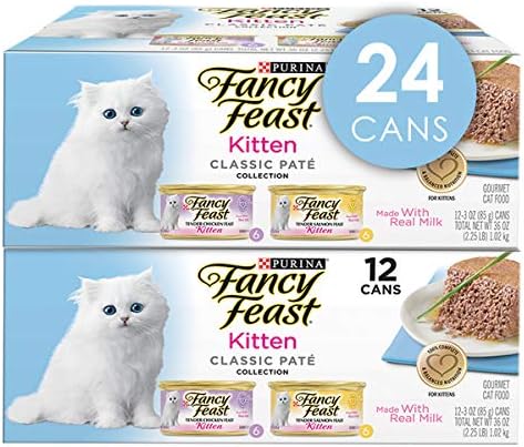 Purina Fancy Feast Grain Free Pate Wet Kitten Food Variety Pack, Kitten Classic Pate Collection Chicken & Salmon - (2 Packs of 12) 3 oz. Cans
