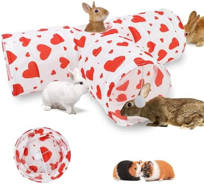 BWOGUE Bunny Tunnels & Tubes, 3-Way Collapsible Rabbit Hideout for Bunnies
