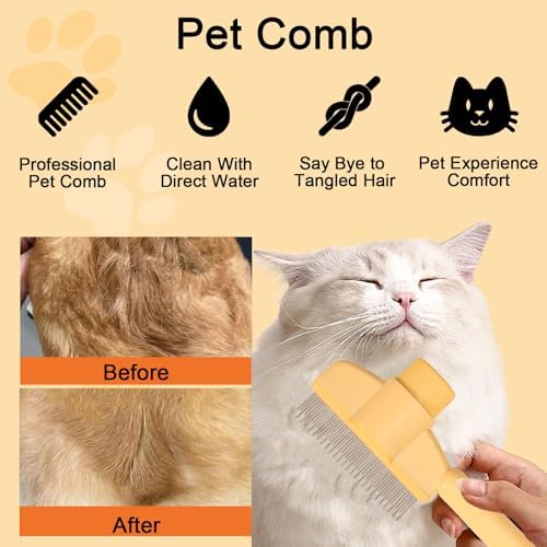 Dogs and Cats Comb with Release Button, Pet Hair Removal Tools with Safe Stainless Steel Teeth for Deshedding, Cat Grooming Supplies for Long/Short Hair, Cat Brush for Shedding, Orange