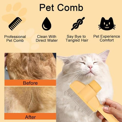 Dogs and Cats Comb with Release Button, Pet Hair Removal Tools with Safe Stainless Steel Teeth for Deshedding, Cat Grooming Supplies for Long/Short Hair, Cat Brush for Shedding, Orange