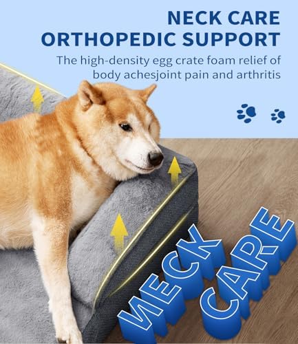 Made4pet Dog Bed Orthopedic, Dog Sofa for Small Dogs Supportive Foam Pet Cushions Bed with Washable Removable Cover, Egg-Crate Foam, Waterproof Lining Bottom, Grey, 30 * 20 * 6.5 Inch
