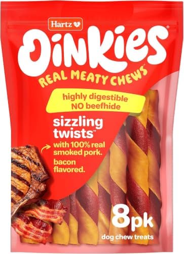 Hartz Oinkies Sizzling Twists Bacon Flavored Rawhide-Free Natural Chew Dog Treats, 8 Count (Pack of 6)