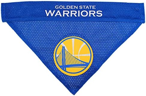 Pets First NBA DOG BANDANA - GOLDEN STATE WARRIORS REVERSIBLE PET BANDANA. 2 Sided HOME & AWAY Sports Bandana with a PREMIUM Embroidery TEAM LOGO, Small/Medium.