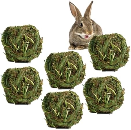 kathson Natural Rabbit Grass Ball,Timothy Grasses Chew Toys,Natural Weaving Molar Tooth Toy,Bunny Activity Play Balls for Chinchillas Hamster Guinea Pig and Small Animal (6 PCS)
