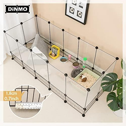 DINMO 28 Panels Bunny Playpen, Iron Net Bottom, 61.4" L x 25.4" W x 22.3" H
