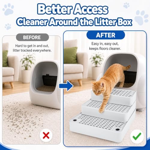 Adjustable 3 Step Litter Box Step, Cat Litter Box Ramp, Light Grey