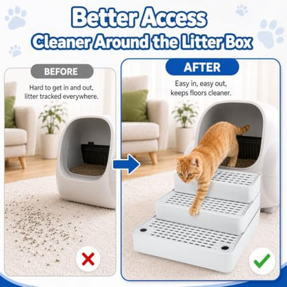 Adjustable 3 Step Litter Box Step, Cat Litter Box Ramp, Light Grey