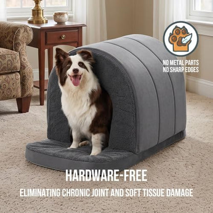 PELZIN Orthopedic Dog Bed with Cover Cave - Indoor Dog House with Porch
