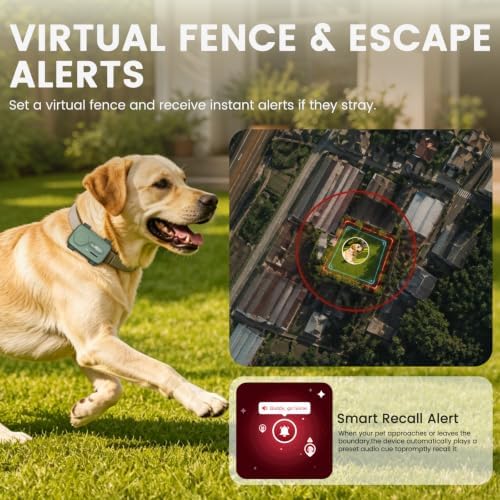 GPS Tracker for Dogs & Cats, Smart Real-Time Virtual Fence for Pet Tracker