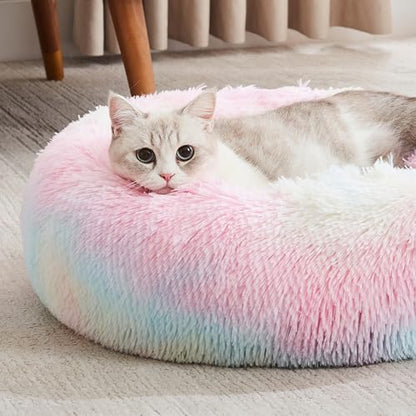 Western Home Calming Donut Cat Bed Small Dog Bed Washable,20" Rainbow