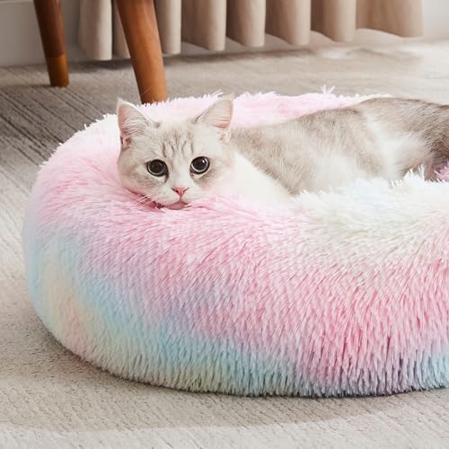 Western Home Calming Donut Cat Bed Small Dog Bed Washable,20" Rainbow