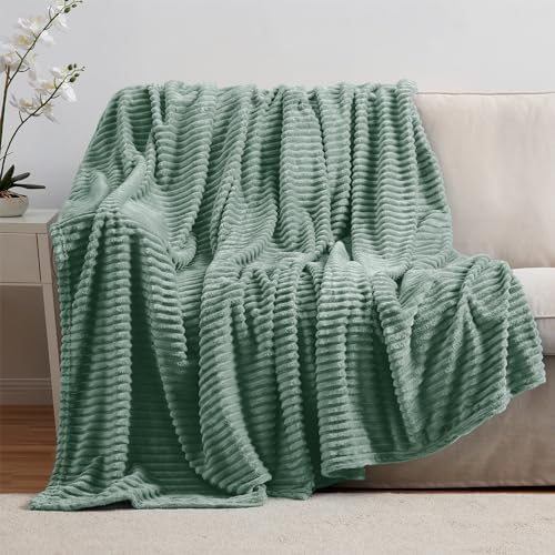 Nestl Green Throw Blanket for Couch - Cozy Warm Fuzzy Blankets for Women, Plush Small Fleece Throws for Girls - Sage Green, 50 x 60 Inches