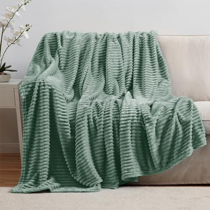 Nestl Green Throw Blanket for Couch - Cozy Warm Fuzzy Blankets for Women, Plush Small Fleece Throws for Girls - Sage Green, 50 x 60 Inches