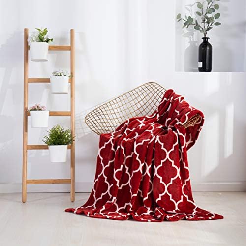Valerian Luxury Velvet Super Soft Light Weight Blanket Prints Fleece Throw - All Year Round Home Decor, Fuzzy Warm and Cozy Throws, Couch and Gift, 50 x 60 inch, Quatrefoil Burgundy