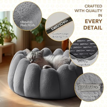 PETNOVO Pumpkin Cat Bed, Plush Donut Cuddler with High Bolster, Non-Slip