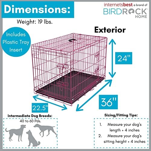 Internet's Best Wire Dog Crate for Dogs - Double Door Metal Steel Crate, Indoor Folding & Collapsible Cage, Secure & Durable, Portable Travel Kennel, Ideal for Home Use - Pink, 36 Inches