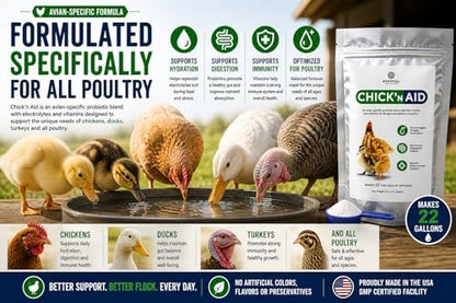 Pivotal Feeds Chick’n Aid Poultry Supplement 8 oz (Pack of 2) – Electrolytes, Probiotics & Vitamins for Chickens, Ducks & Turkeys | Supports Hydration, Gut Health & Immune Function | Made in USA