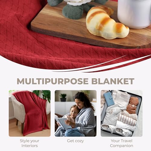 Superior Cotton Blanket, Lightweight, Breathable Bedding, Throw, Burgundy