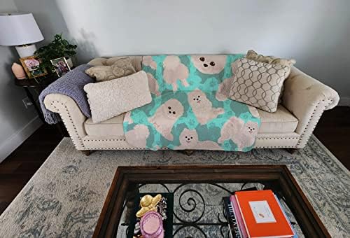 Caroline's Treasures MLM1084LQB White Pomeranian Quilted Blanket 50x60 Artwork Pattern Quilted Throw Blanket for Bed, Couch, Sofa, Soft and Lightweight