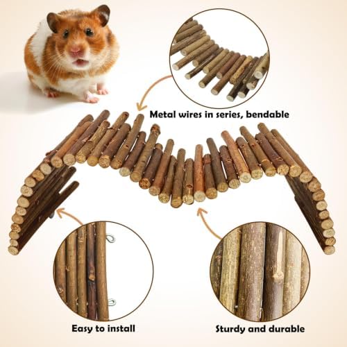 PINVNBY Bendy Hamster Climbing Ladder Bridge Long Natural Wooden Rat Fence