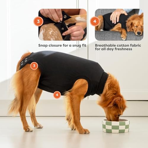 Suitical Recovery Suit for Dogs - Dog Surgery Recovery Suit with Clip-Up System - Breathable Fabric for Spay, Neuter, Incontinence - Back 24-28.3 in, Weight 48-60 lbs Medium +, Black