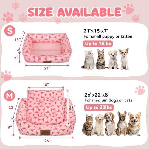 Zerbuger 25in Pink Pattern Rectangle Cat Dog Bed Machine Washable Sofa