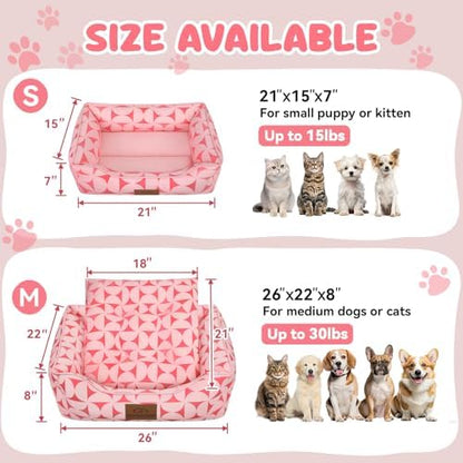 Zerbuger 25in Pink Pattern Rectangle Cat Dog Bed Machine Washable Sofa