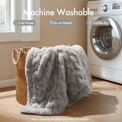 Madison Park Ruched Fur Throw Faux Fur Blanket for Sofa, 50" x 60", Grey