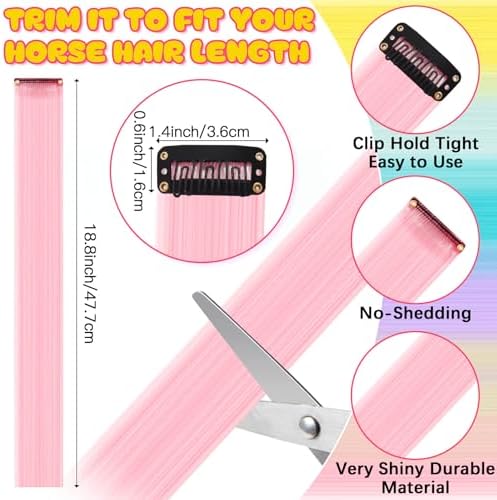Juexica 19 Pcs Unicorn Horn for Horse, Unicorn Hair Bling Horses Accessory Include 1 Horn, 18 Clip in Hair Extensions Real Horse Easter Show Decor(Colorful)