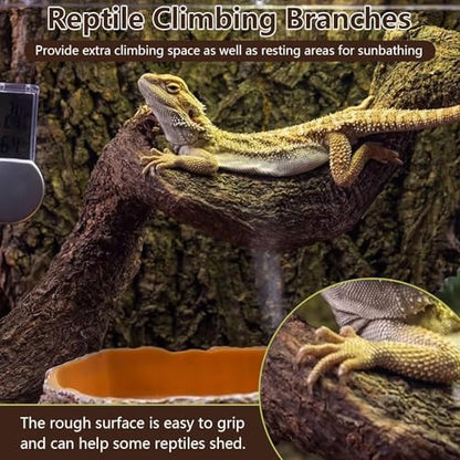 BNOSDM 3PCS Natural Reptile Climbing Branches Decor,1.8-2.2" Thick Natural Snake Climbing Forest Wood with Plant Leaf Decor,Lizard Forest Branch,Geckos Tank Tree Trunk Accessories for Bearded Dragons