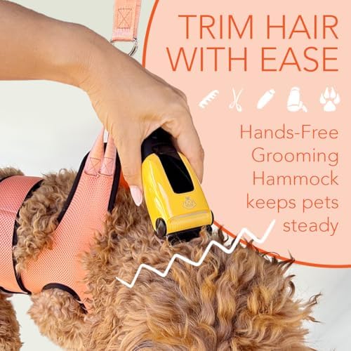 HamInWay PawsUp Pet Grooming Hammock Kit for Large Dogs, 4-in-1 Professional Grooming Sling for Nail Trimming, Includes Heavy Duty Clipper, Nail File, and Steel Comb – Orange