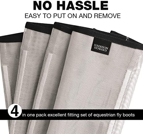 Harrison Howard Loose Fitting Fly Boots UV-Protective Extra Tough Mesh Ventilated Four Fasteners Stay-on Design Protect Horse Legs & Stomp-Reducing Set of 4 Silver Grey Small