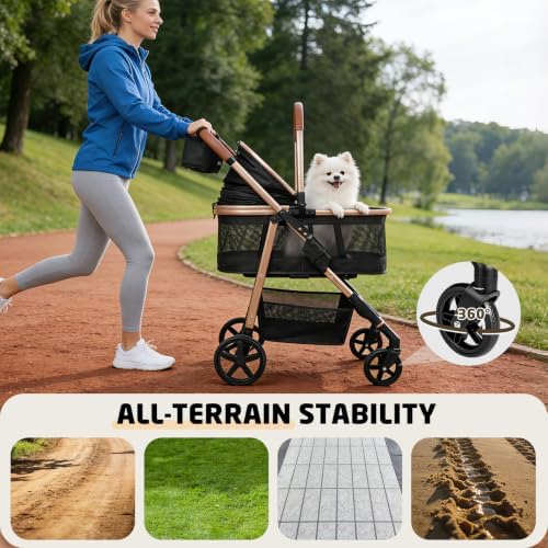 Pet Stroller for Small/Medium Dogs Cats, 50 lbs, 3-in-1 Foldable Stroller