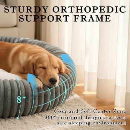 Short Plush Dog Bed Donut, Ultra-Soft & Machine Washable Dog Beds, Durable Round Calming Pet Bed for Cats and Small, Medium, Large Dogs (Dark Grey, X-Large)