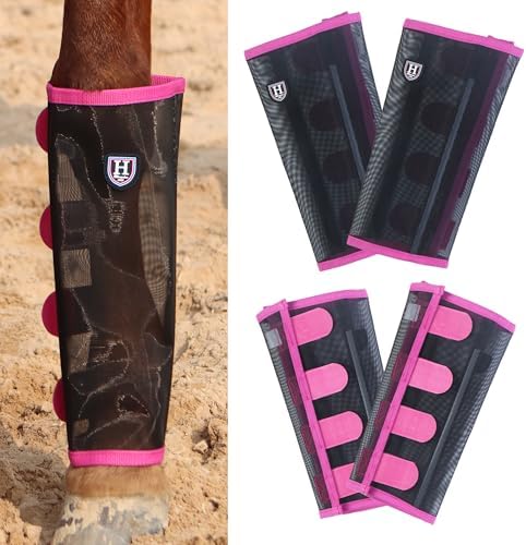 Harrison Howard Loose-Fitting Horse Fly Leggings Breathable, Tear-Resistant Fine Mesh Leg Guards Stay-on Comfortable Fly Boots (Set of 4)