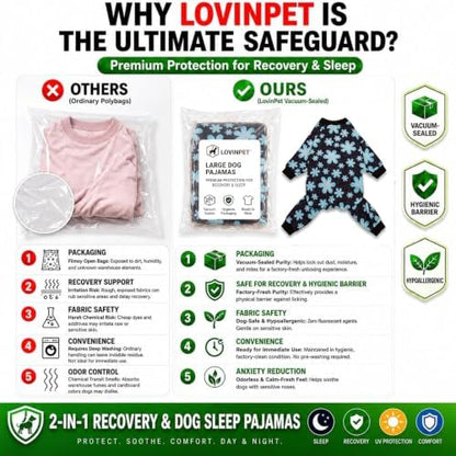 LovinPet Dog Pajamas Medium, Dog Bodysuit, Sage Print, Black, 3XL